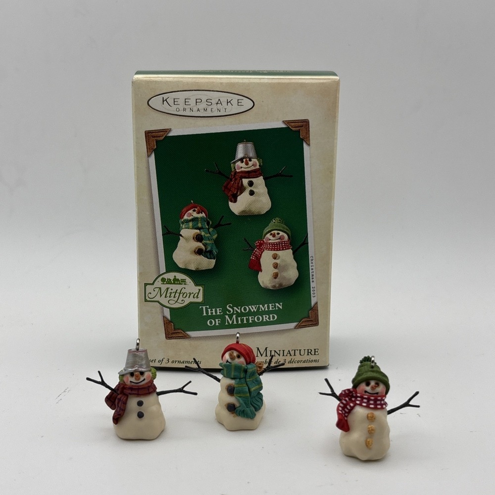 Hallmark Keepsake The Snowmen‎ of Mitford 2003 Miniatures Set of 3 Ornaments Box